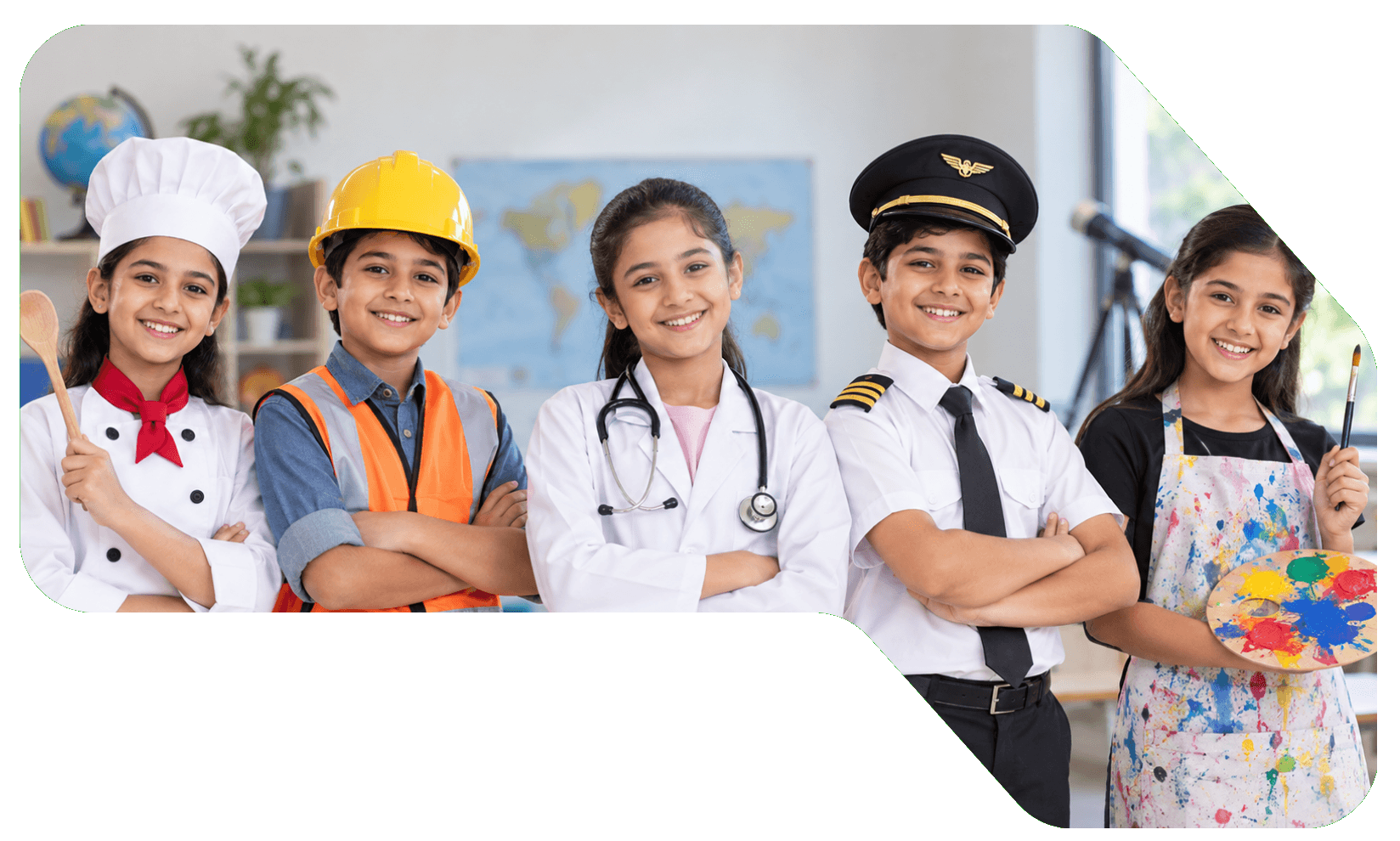 Children dressed for different aspirations showing unique potential and future direction