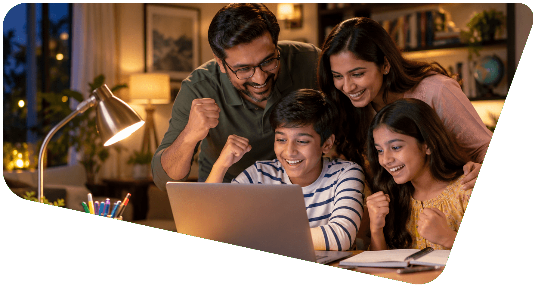 Parents celebrating a child's learning progress at home