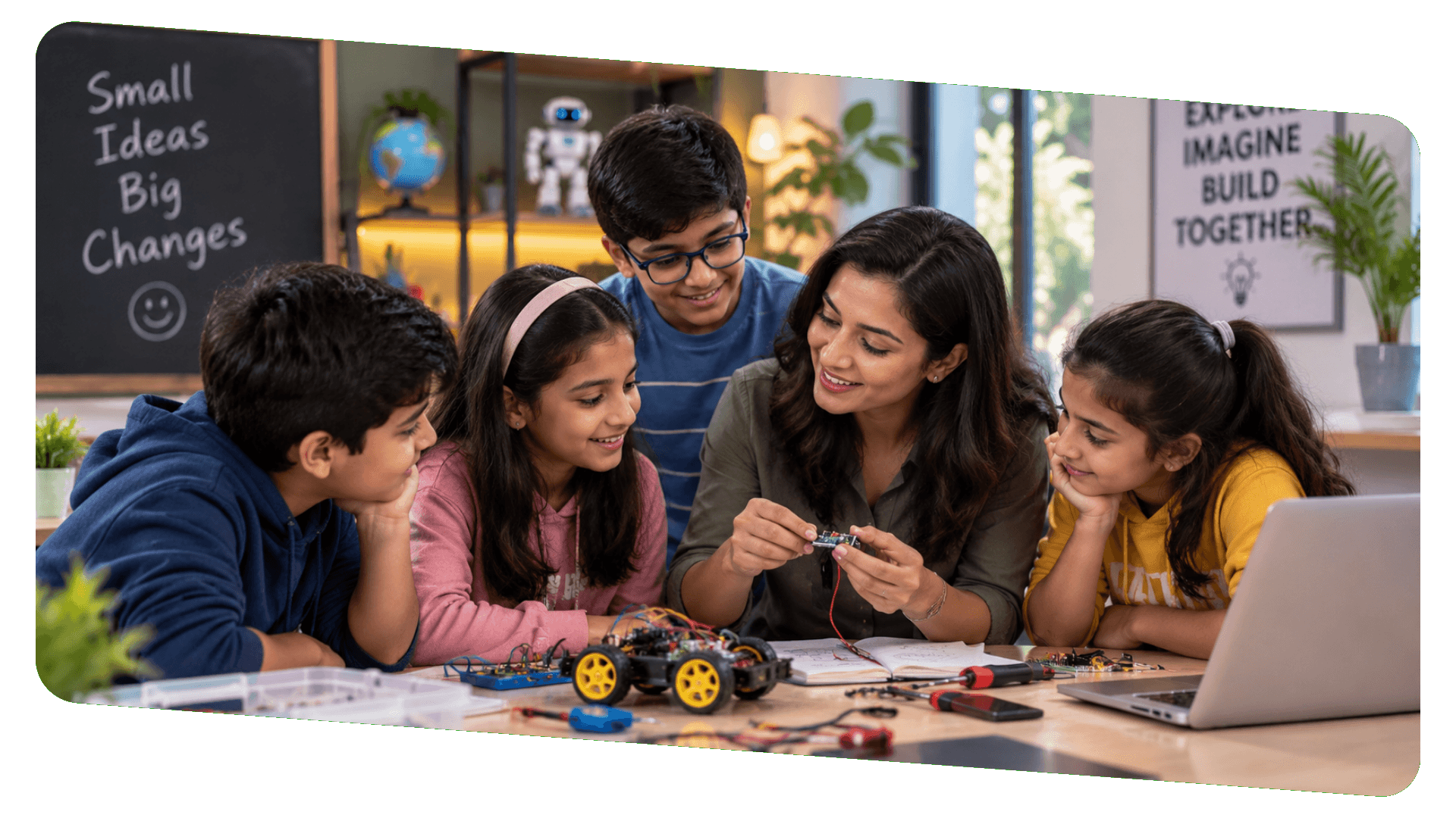 Trainer guiding children through activity-based learning